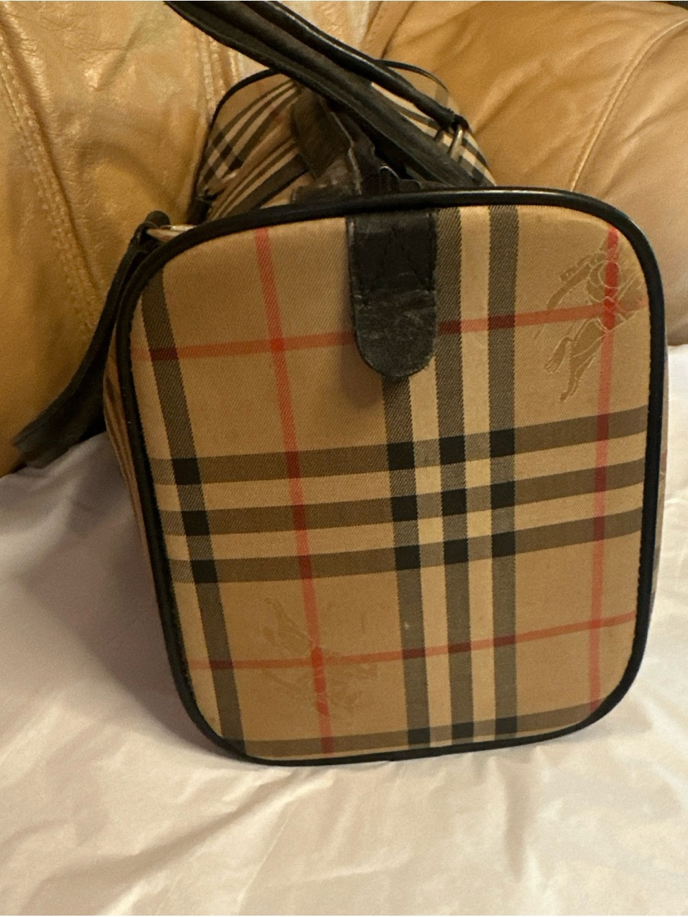 Vintage Burberry Plaid Duffel Boston Bag with Black Leather Trim - Picture 6 of 16